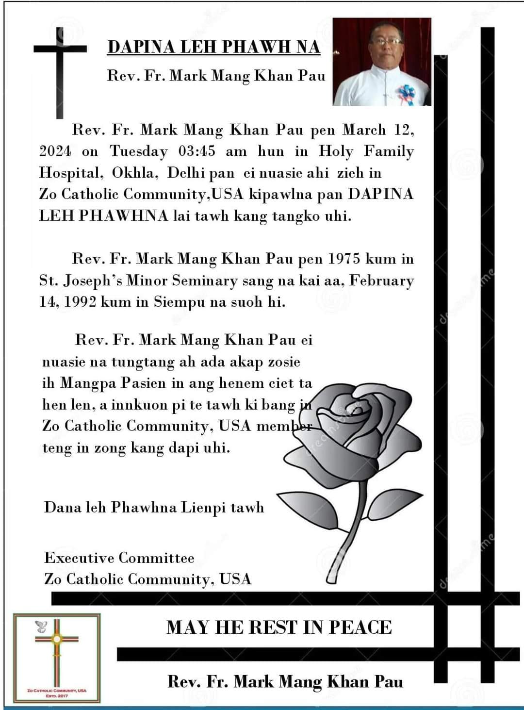 Zo Catholic Community USA in Rev. Fr. Mark Mang Khan Pau a suuna lai