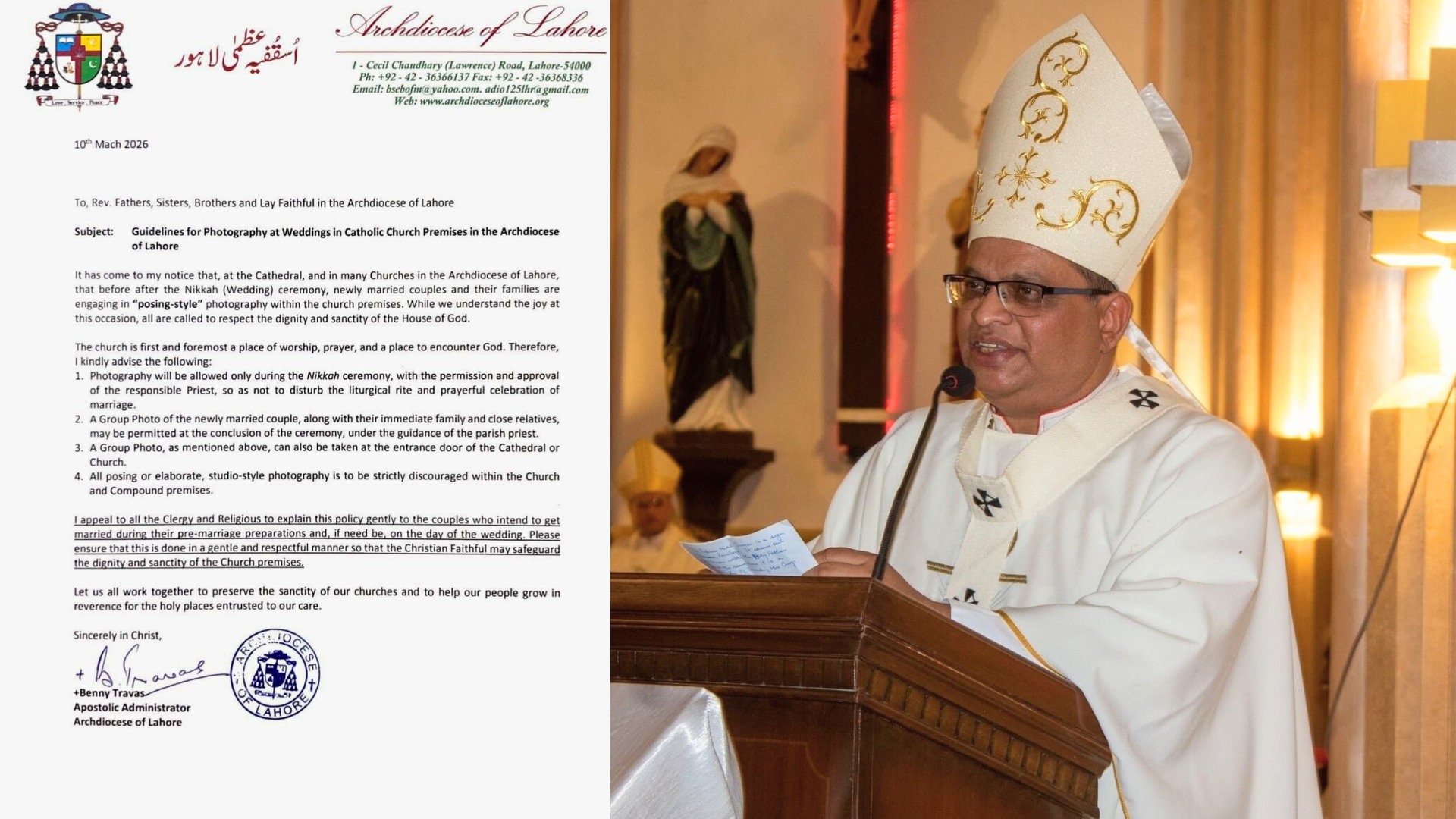 Archbishop Benny Mario Travis of Lahore, Pakistan, leh kitenna pawi a lim kilah dinga Dan asiemte